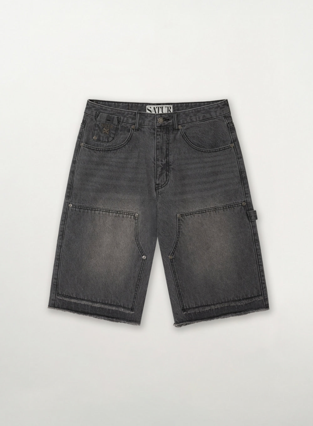 Satur Carpenter Bermuda Denim Pants - Gray