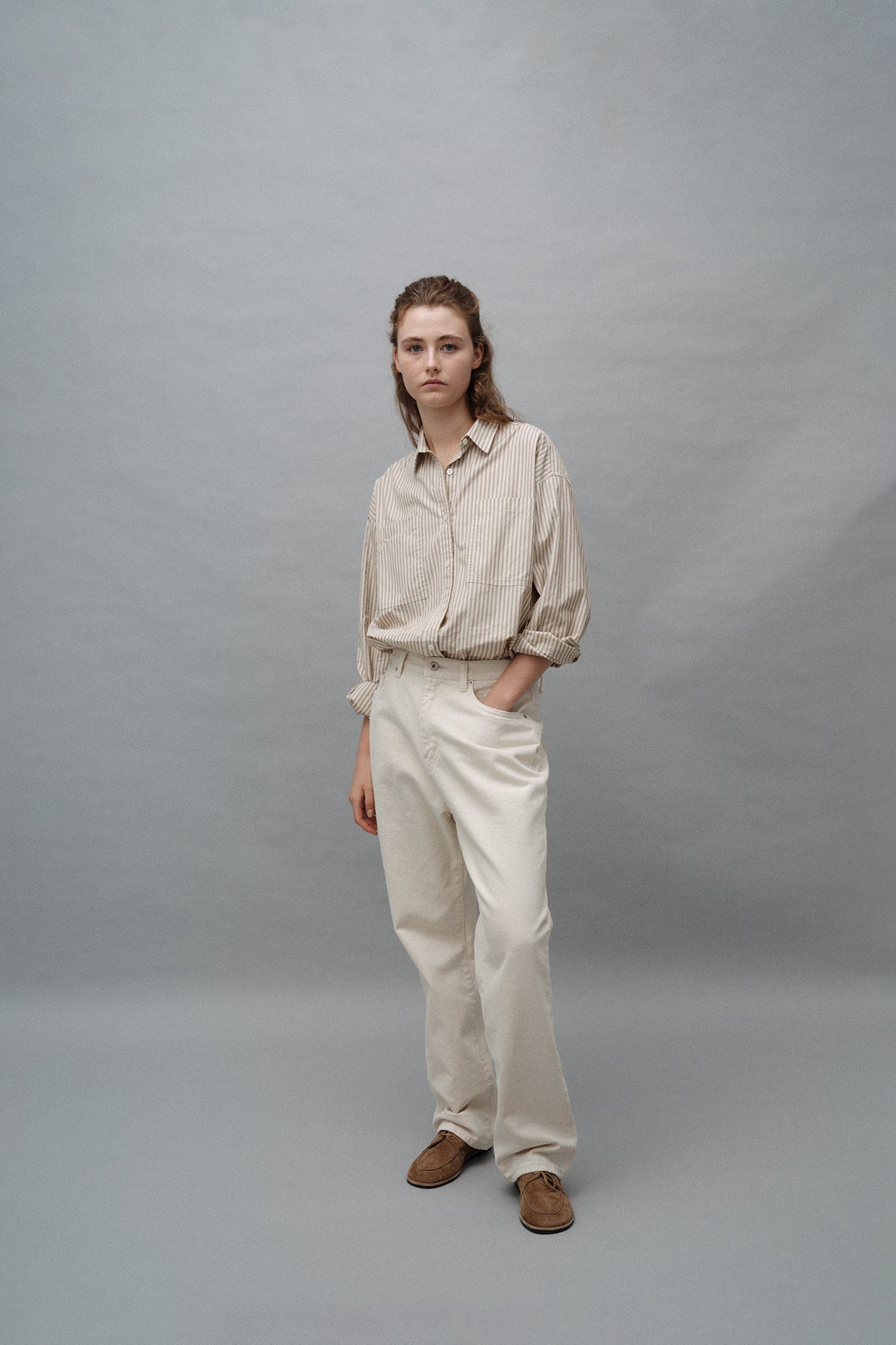 Nothing Written Toro oversized stripe shirt (Beige)