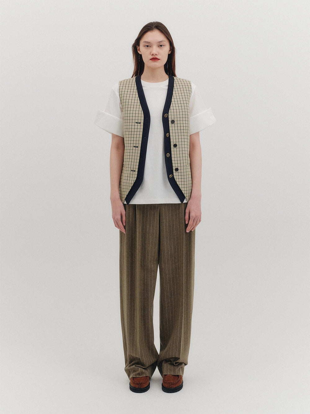 EENK Color Block Button Vest - Beige
