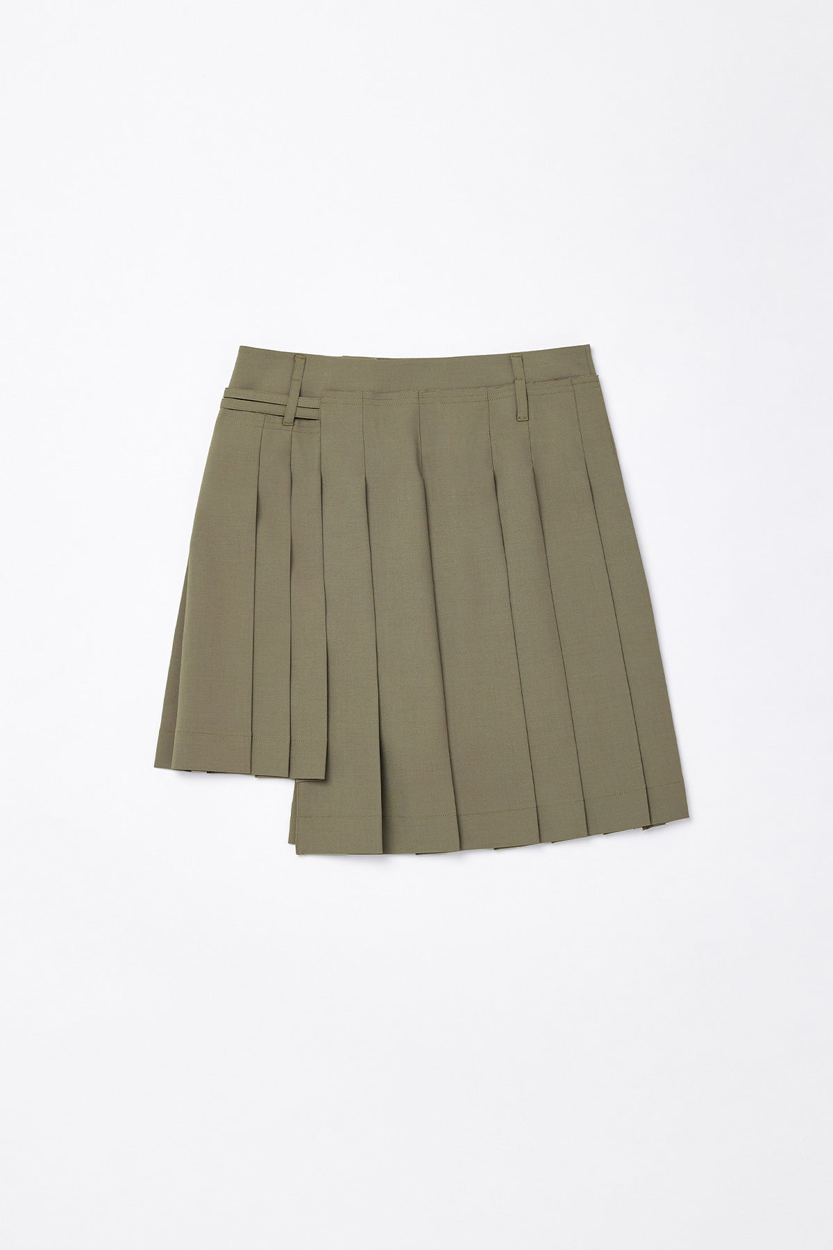 Matinkim Unbalance Pleats Belted Mini Skirt IN Khaki