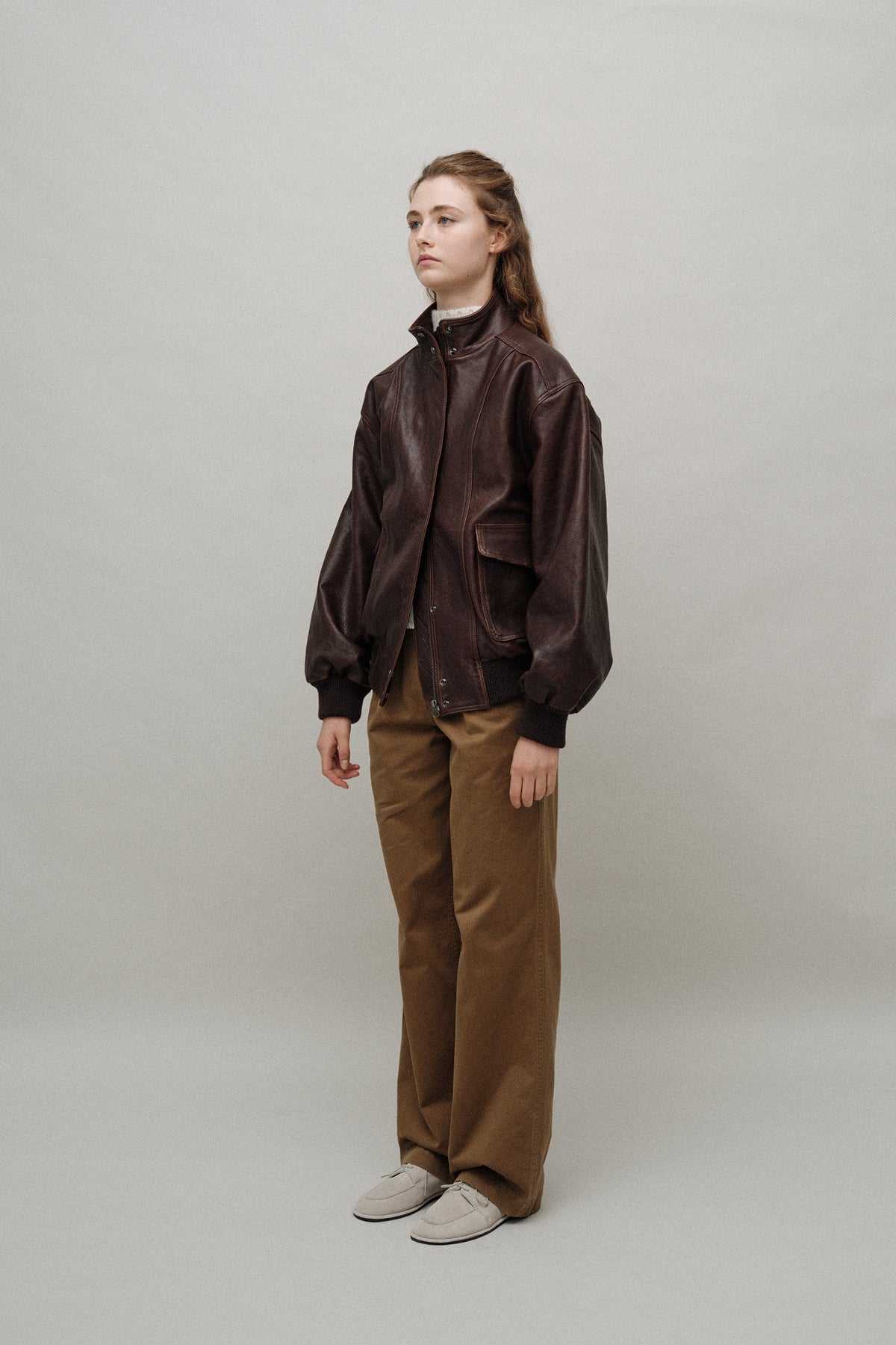 Nothing Written Stand collar leather blouson (Vintage brown)