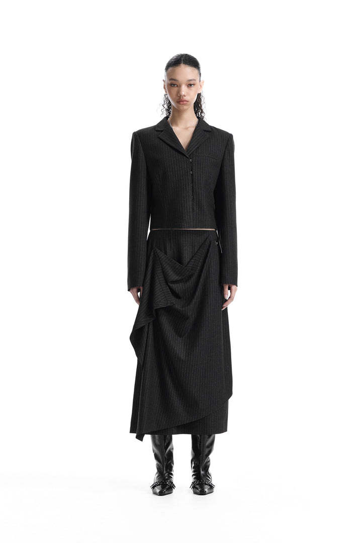 Treemingbird Hook-Front Cropped Set-Up Jacket Black