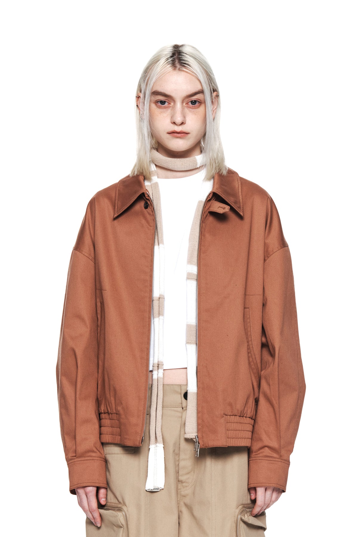 [matinkim] COTTON BLEND COLLAR RELAXED BOMBER JACKET IN BROWN