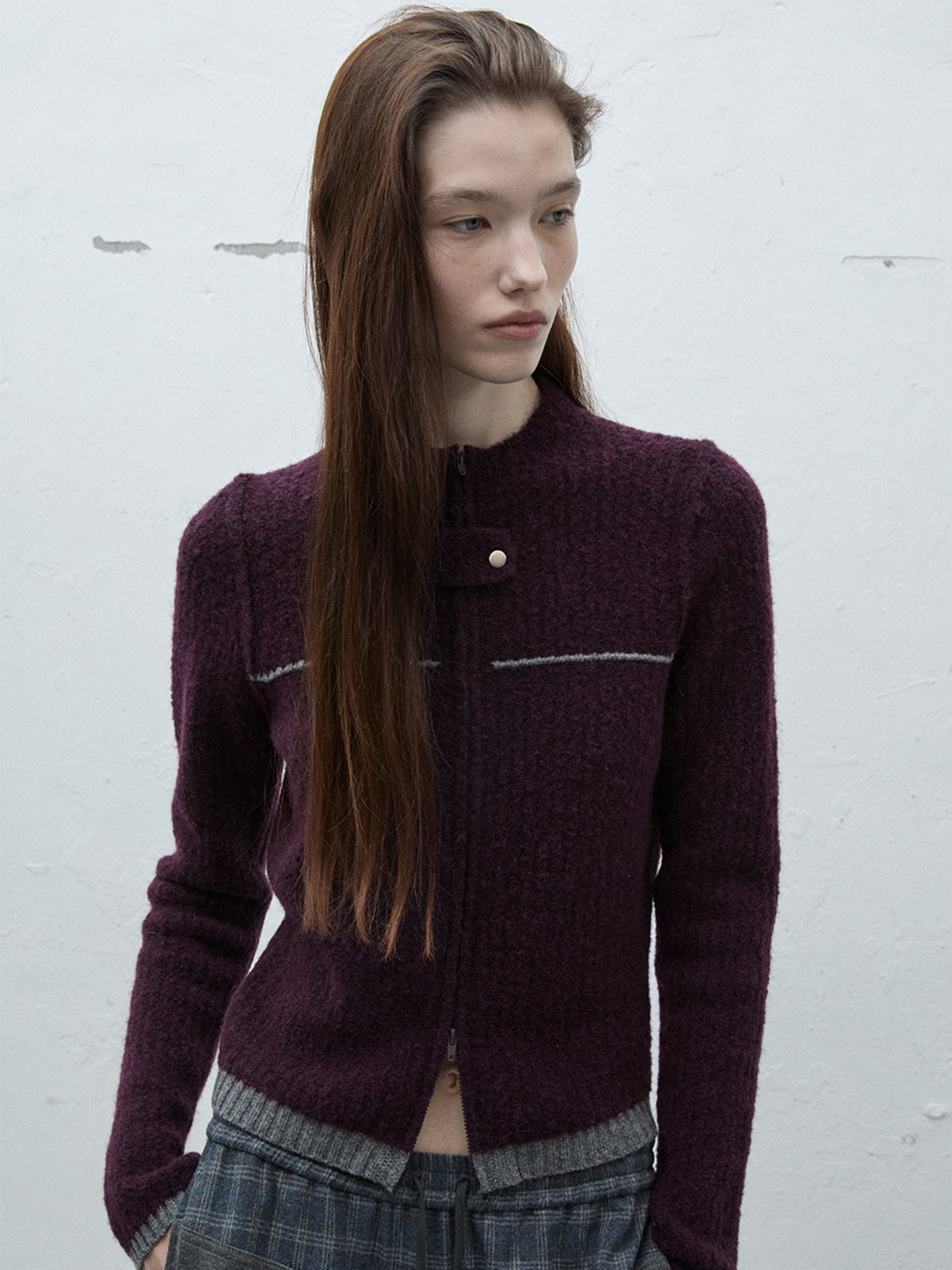 Raive Contrast Detail Zip-up Knit