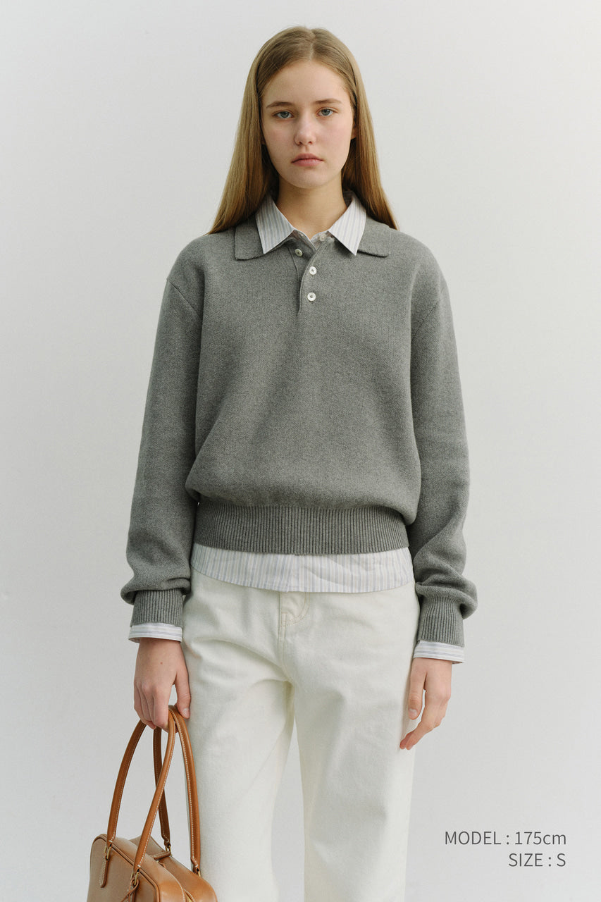 Dunst Unisex Cashmere Collared Sweater Melange Grey