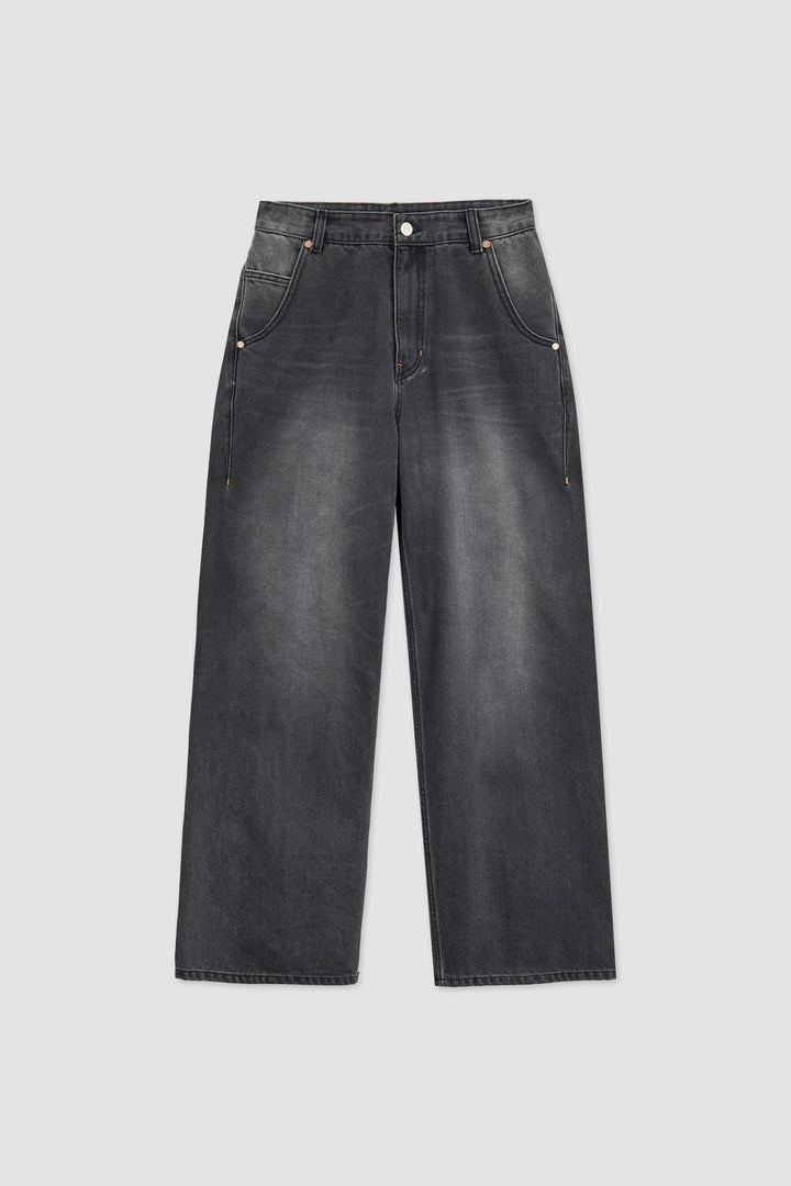 Matinkim Washed Wide Denim Pants IN Dark Grey