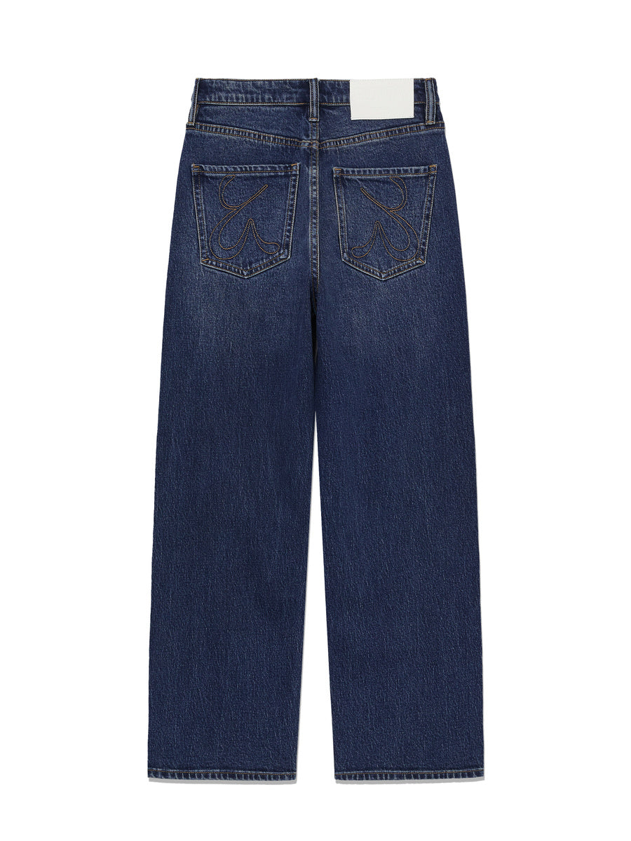 GLOWNY 90s High Rise Wide Leg Jeans (Short) (Deep Blue)