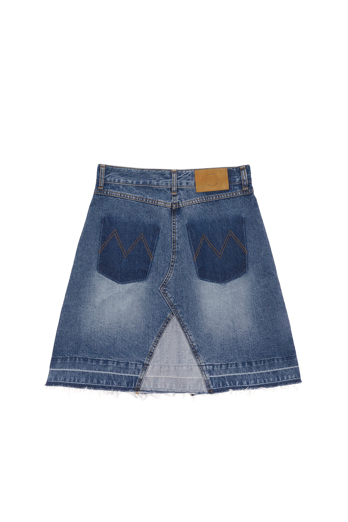 [matinkim] PLEATS POINT DENIM MIDI SKIRT IN BLUE