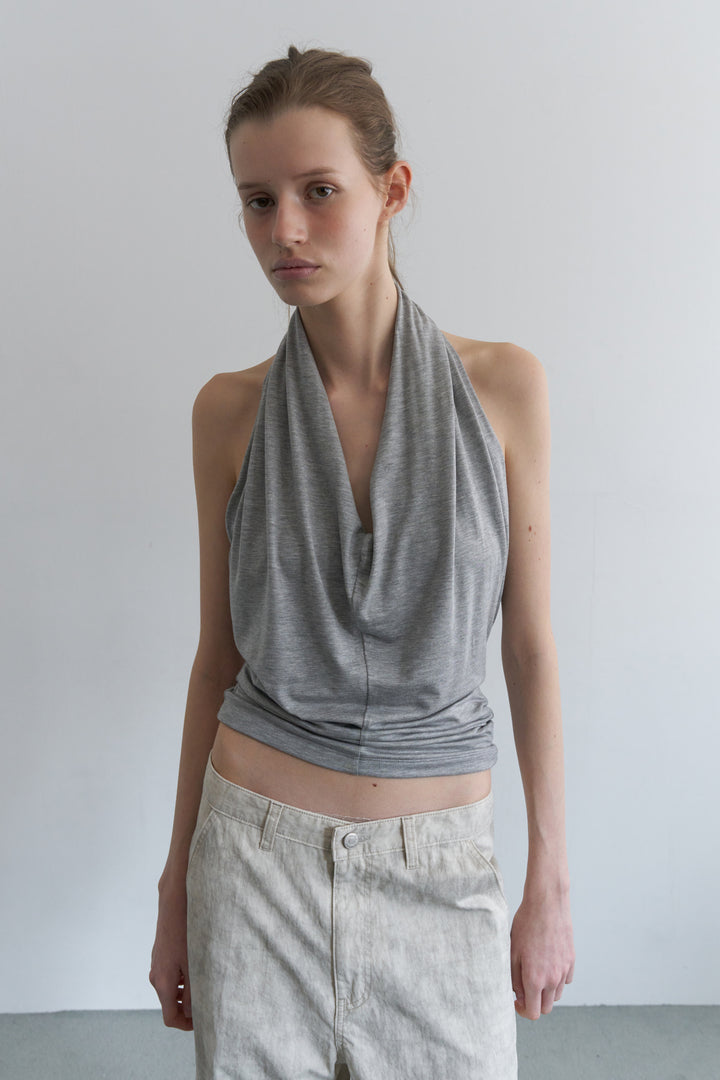 Overdueflair Draped Halter Top Melange Grey