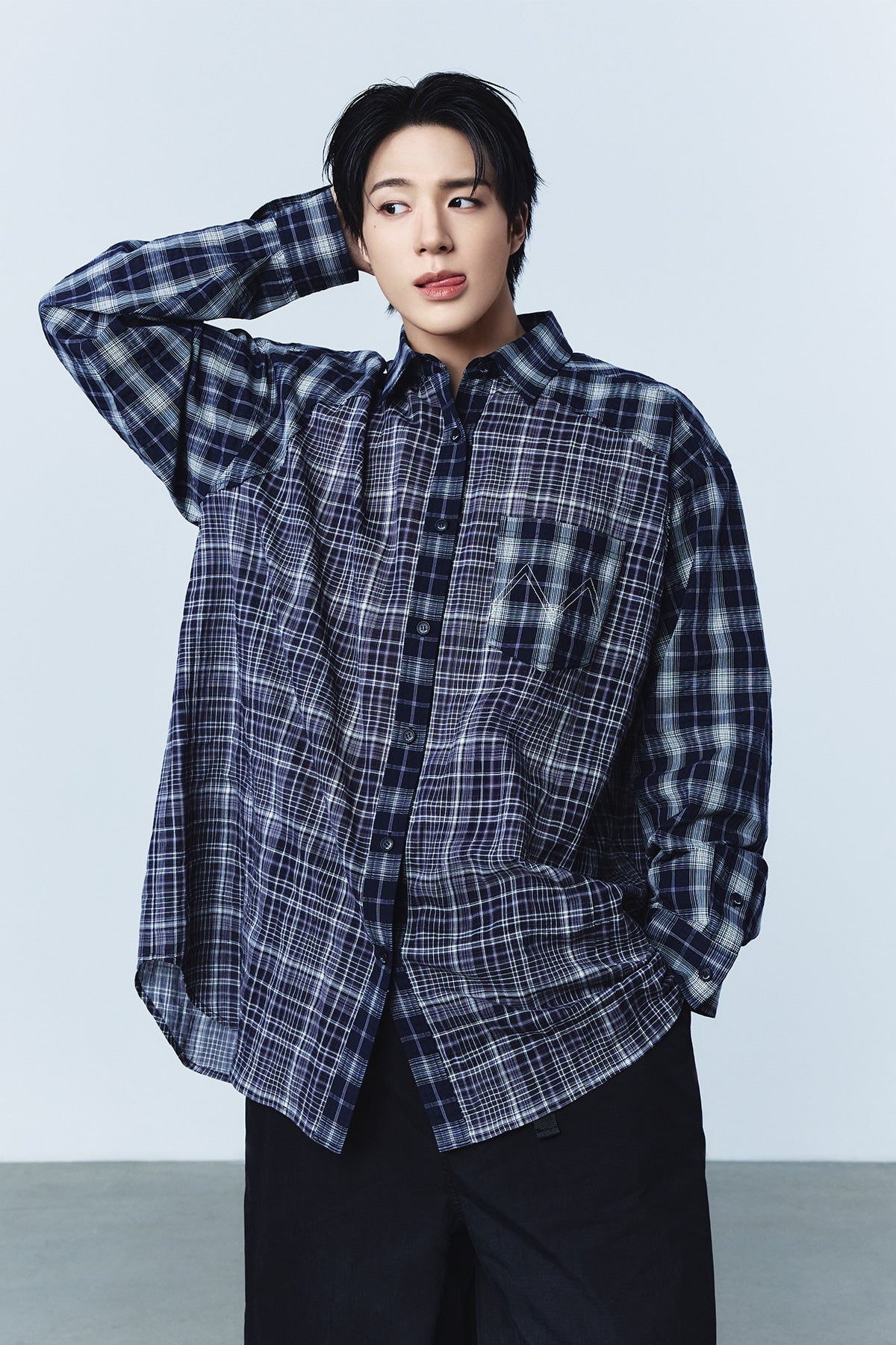 Matinkim Mixed Check Over Fit Shirt IN Navy