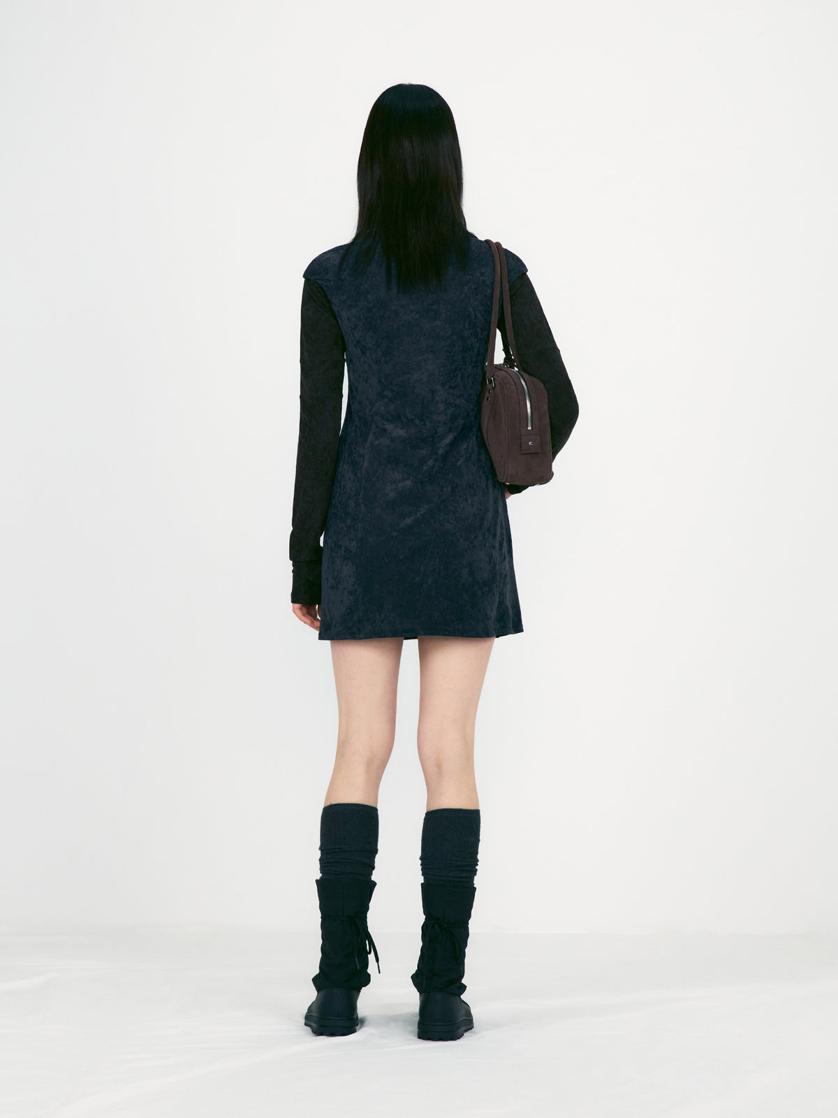 Low Classic Velvet Tunic Mini Dress Charcoal