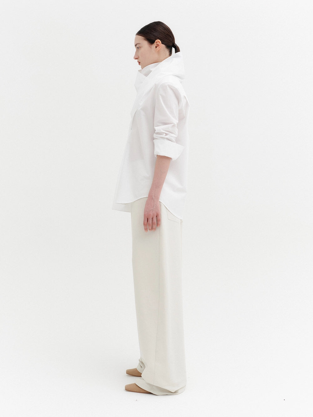 EENK Layered Scarf V-Neck Blouse - White
