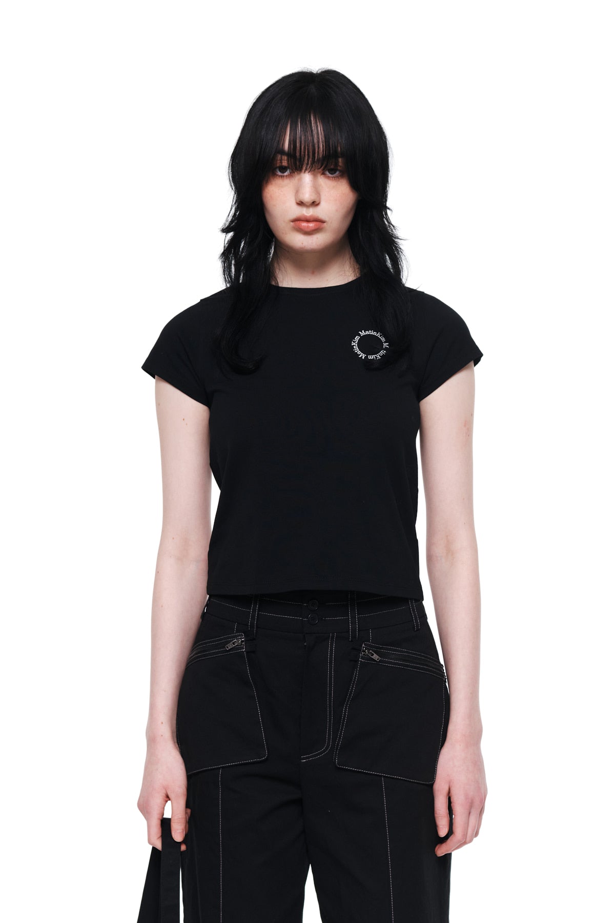 [matinkim] CIRCLE LOGO CROP TOP IN BLACK