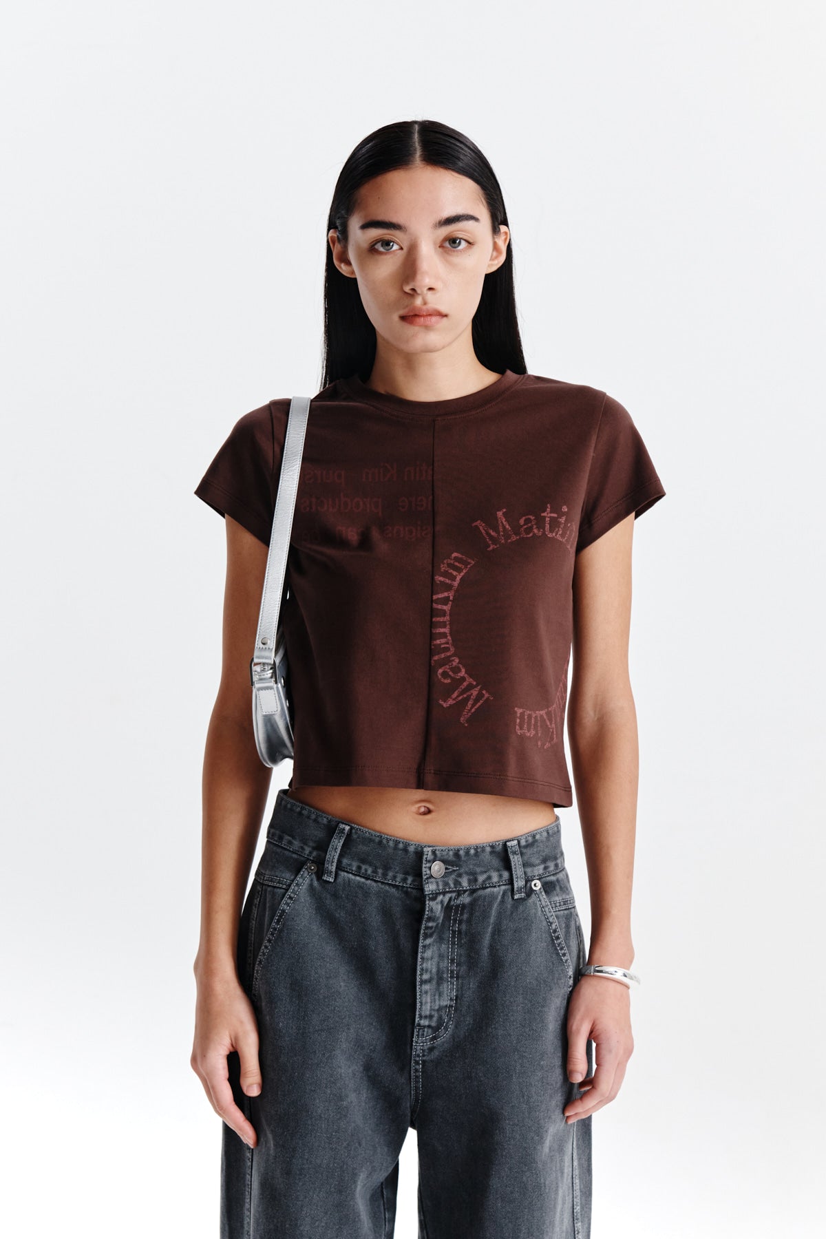 [matinkim] PRINT MIXED CROP TOP IN BROWN