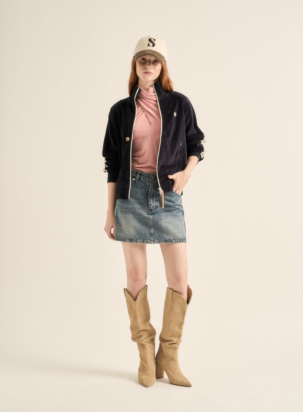 [satur] Vintage Mix Casual Ball Cap - Cream Brown