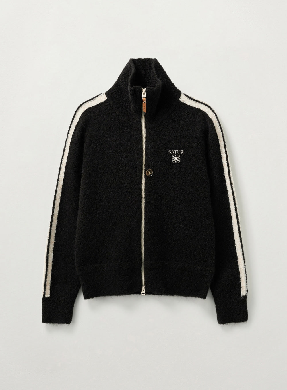 [satur] (W) Lawton Boucle Knit Zip-up - Black