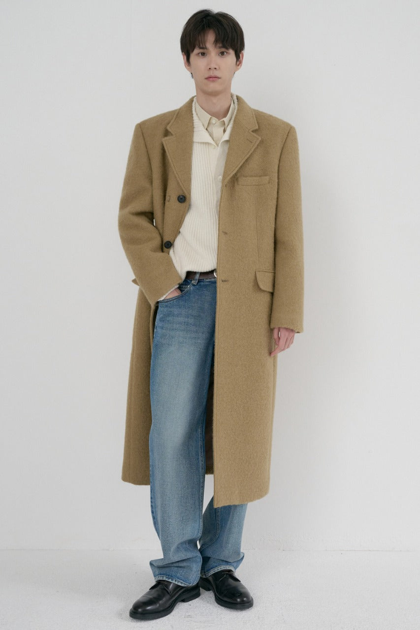 Dunst Unisex 2-Way 3 Button Boucle Wool Coat Camel