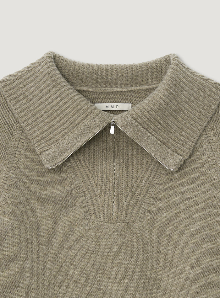 Mango Maniplease Aoi Half Zip Knit Ash Beige