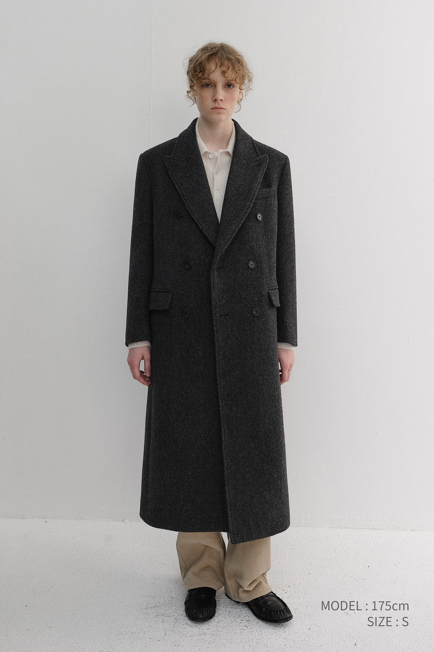 Dunst Unisex Tailored Double-Breasted Coat Charcoal Grey Pattern