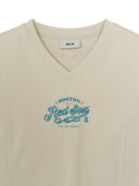 MLB Korea Women's V-neck Letter Crop T-shirts