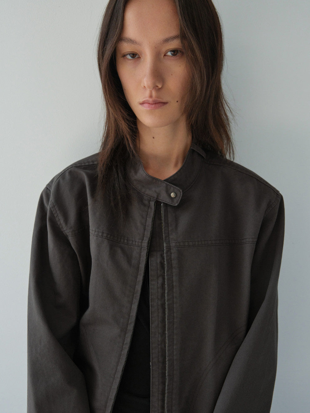 Low Classic Washed Cotton Biker Jacket Charcoal