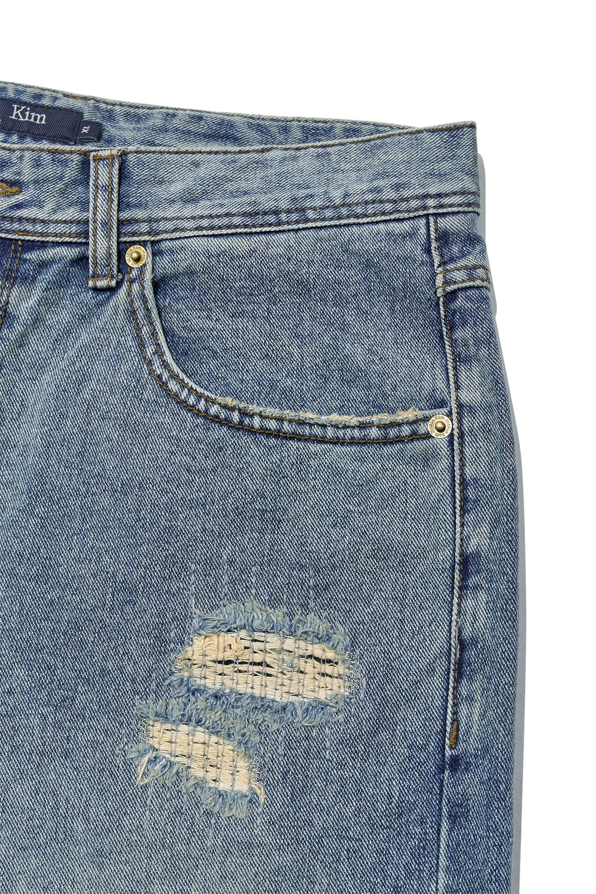 [matinkim] DESTROYED VINTAGE WIDE DENIM PANTS FOR MEN IN LIGHT BLUE