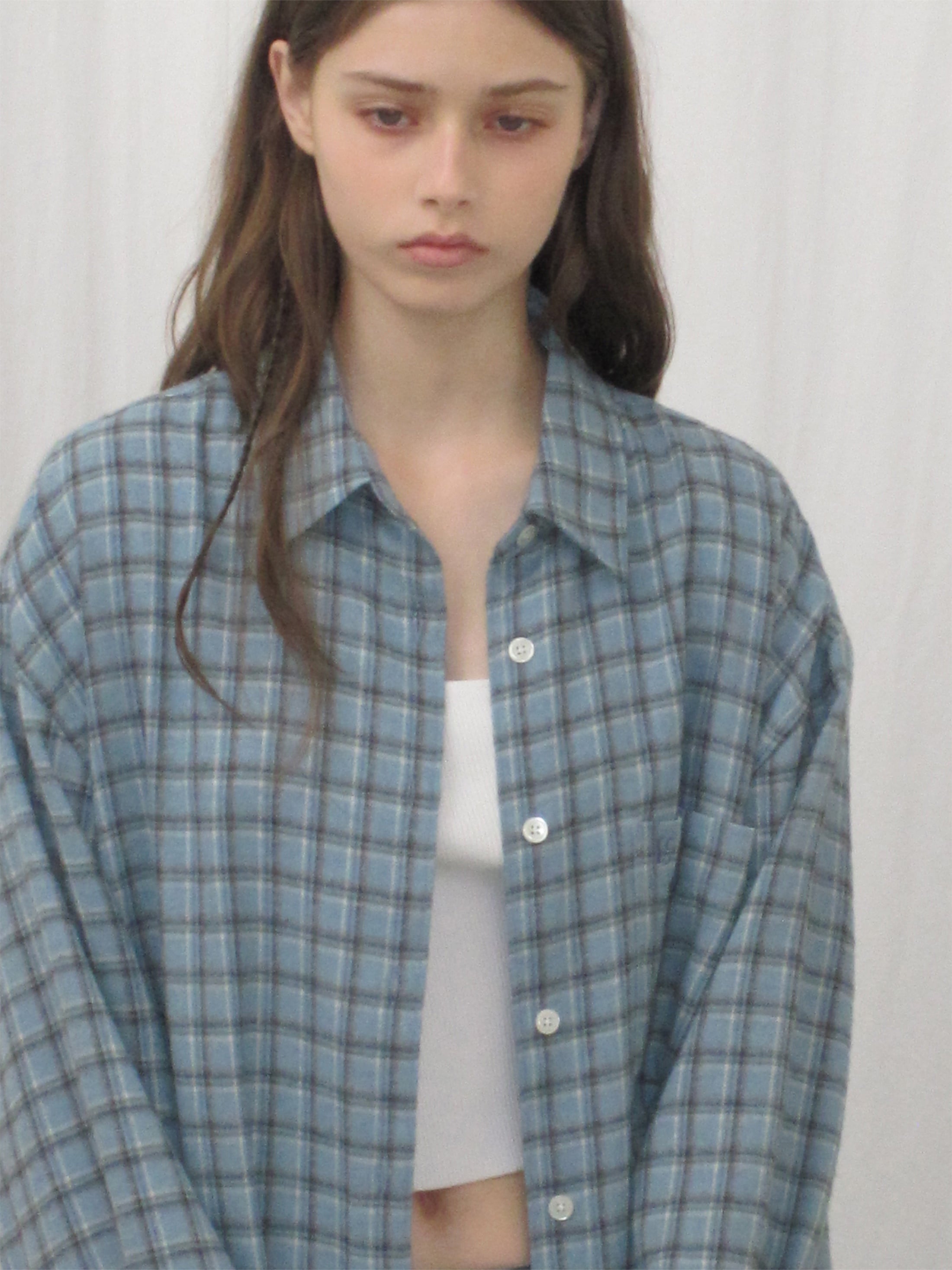 Low Classic Oversized Flannel Shirt - Blue Check