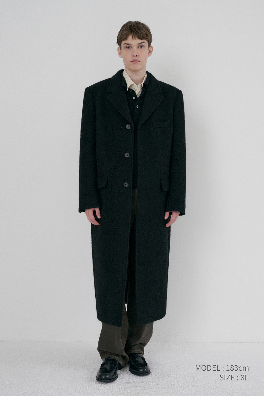 Dunst Unisex 2-Way 3 Button Boucle Wool Coat Black