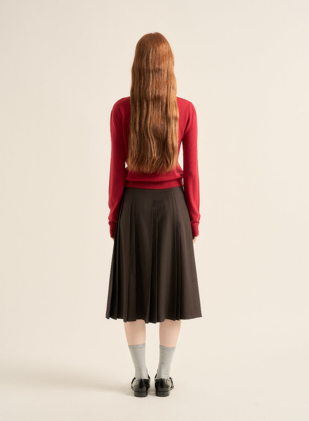 [satur] (W) Wool Pleats Skirt - Brown