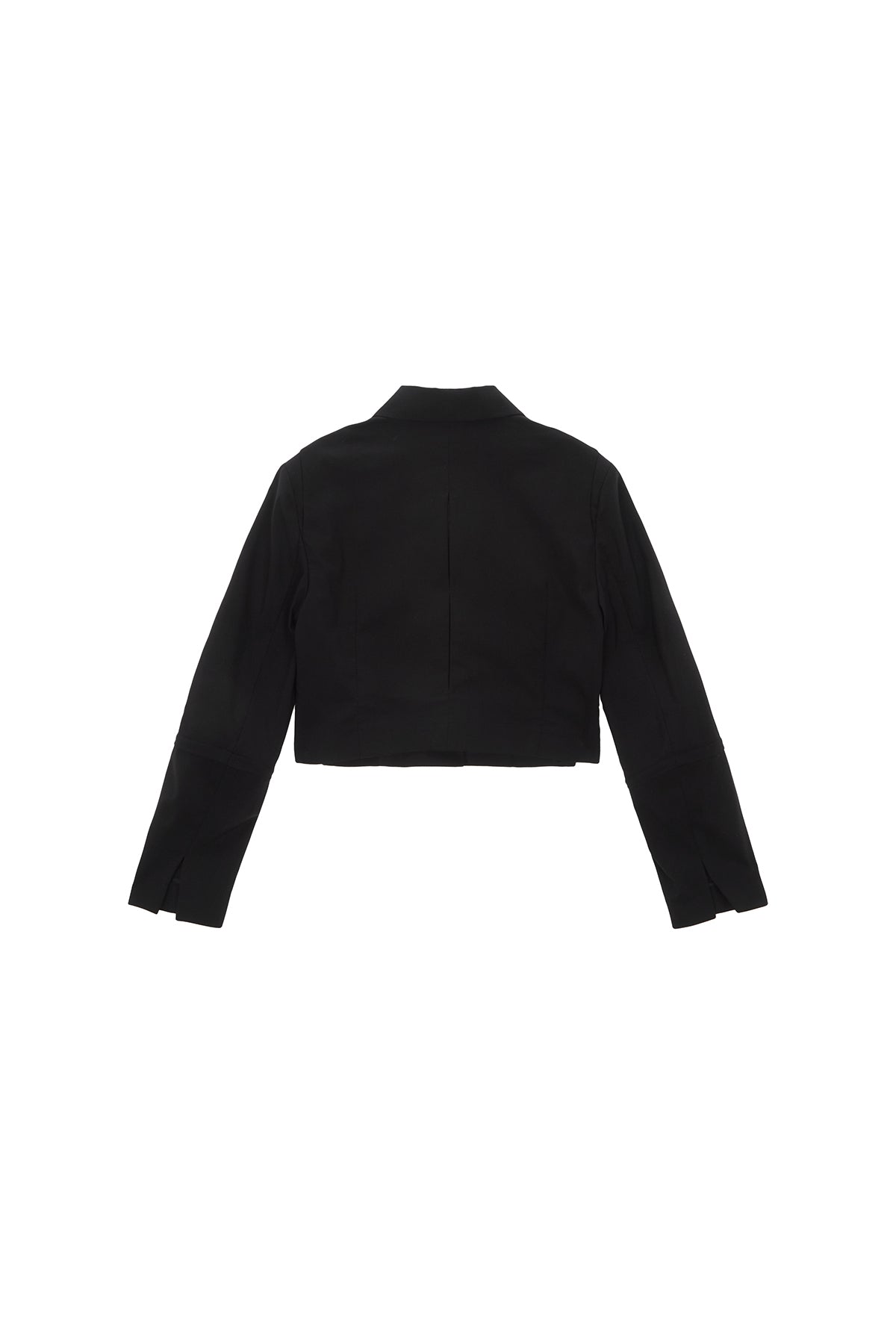 [matinkim] ZIPPER POINT LINEN CROP JACKET IN BLACK