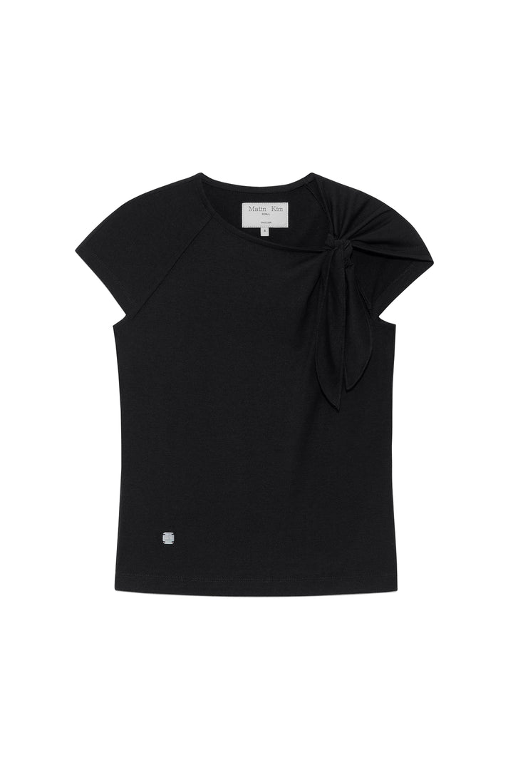 Matinkim Unbalance Tied Shirring Top IN Black