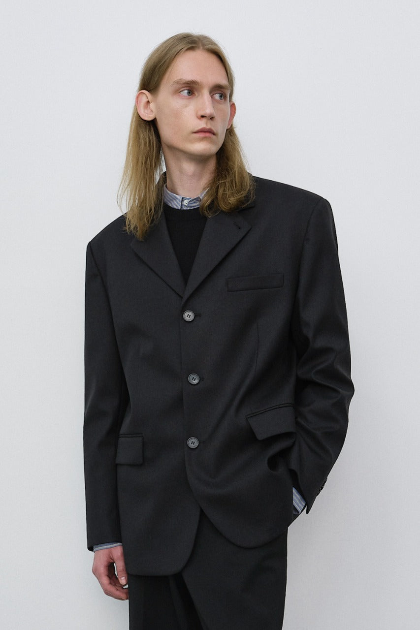 Dunst Unisex Classic 3 Button Wool Blazer Black