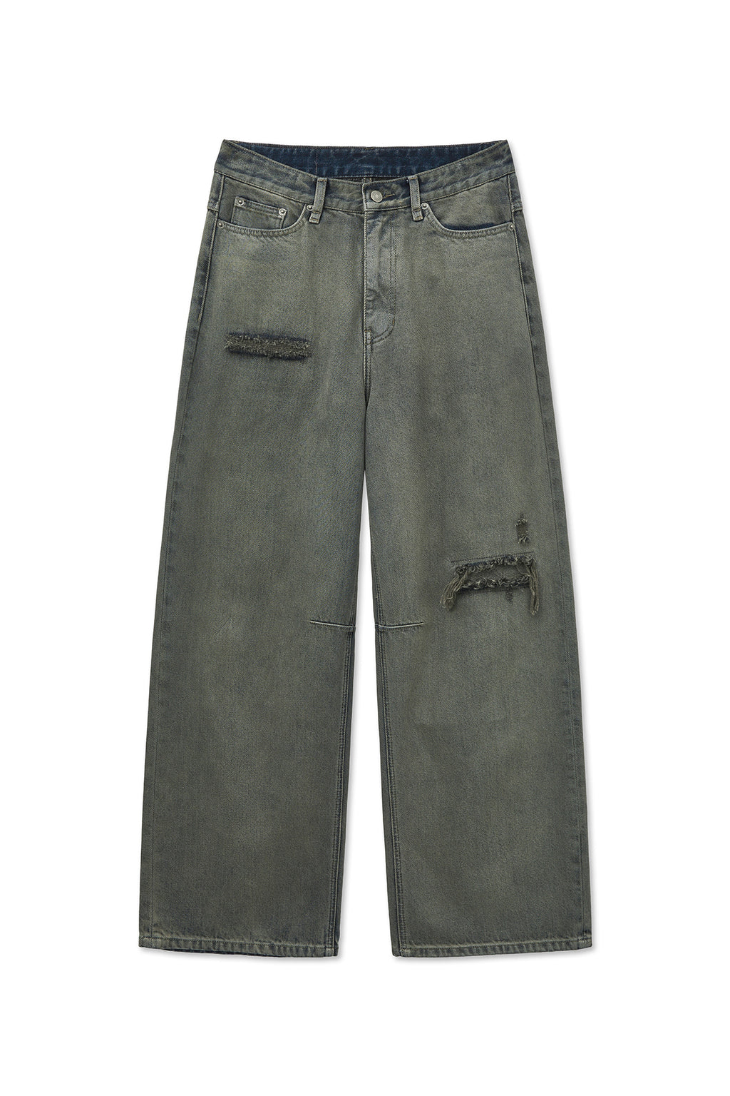 [matinkim] BACK LOGO WIDE DENIM PANTS IN SMOKE BLUE