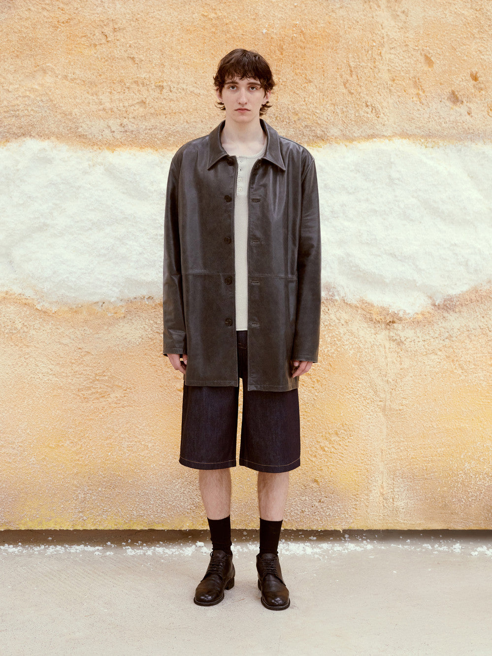 Low Classic Real Leather Half Coat Black