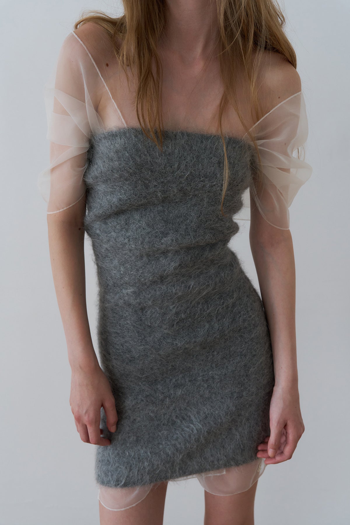 Overdueflair Hairy Knit Layered Tube Dress Grey
