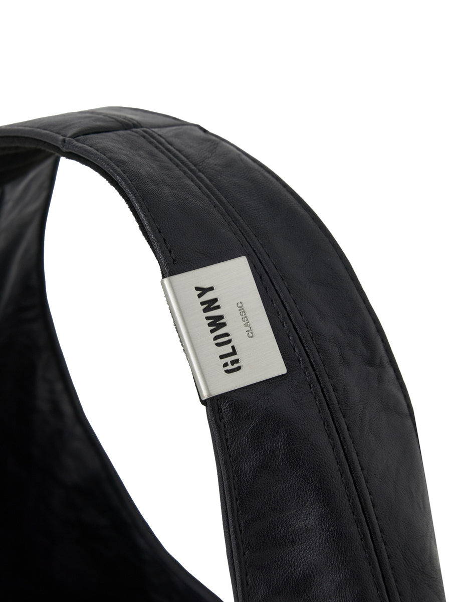 GLOWNY G Leather Half Shoulder Bag (Black)