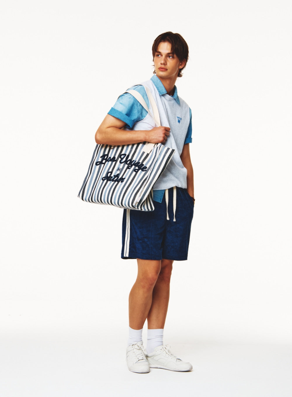 [satur] Bon Voyage Over Size Beach Bag - Navy