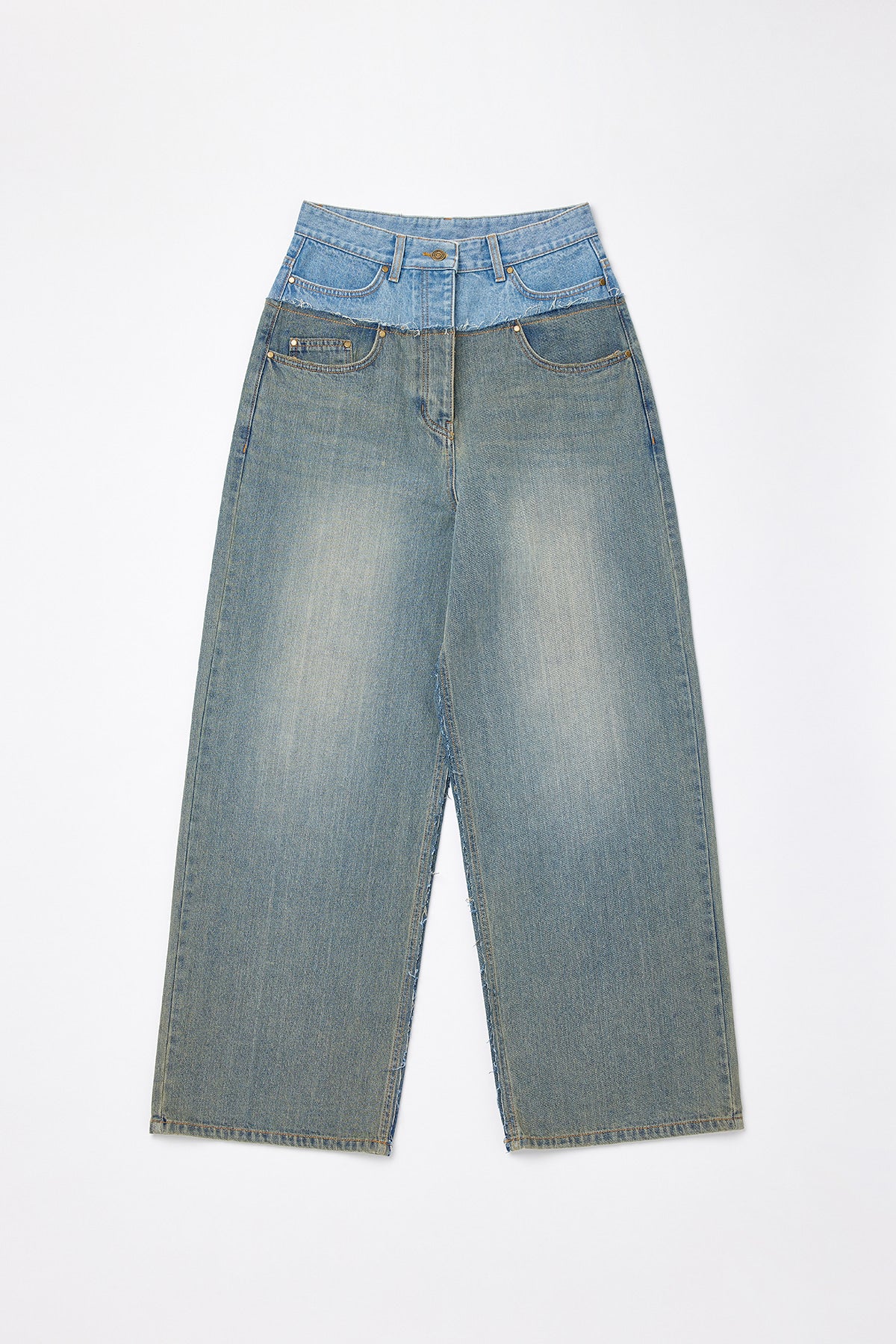 Matinkim Matin Kim Two Tone Deconstruct Denim Baggy Pants IN Blue