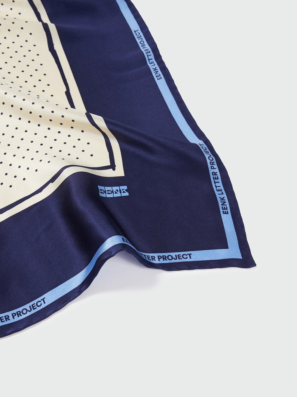 EENK Logo Print Contrast Silk Scarf - Navy