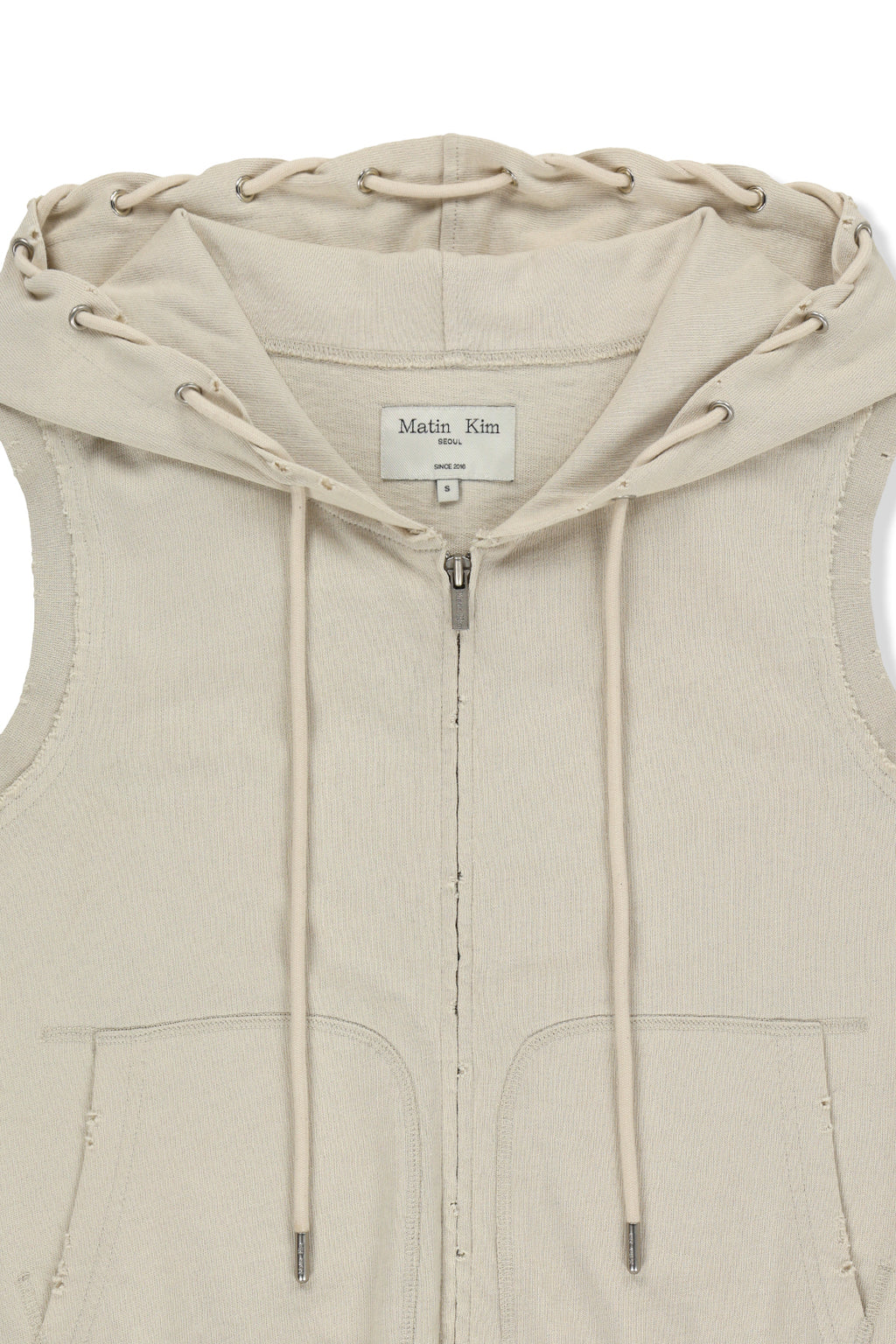 [matinkim] Back Logo Jersey Hood Vest IN Beige