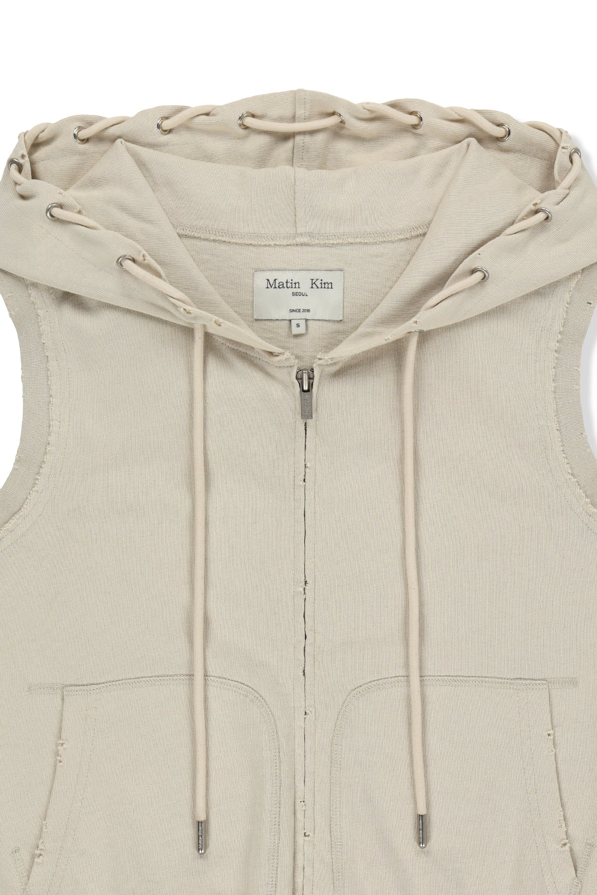 [matinkim] Back Logo Jersey Hood Vest IN Beige
