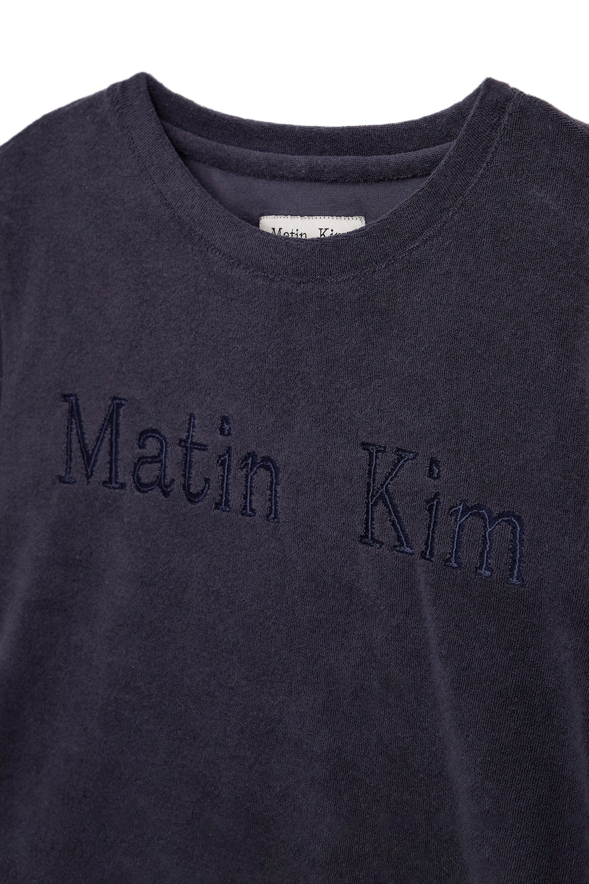[matinkim] LOGO POINT TERRY CROP TOP IN NAVY