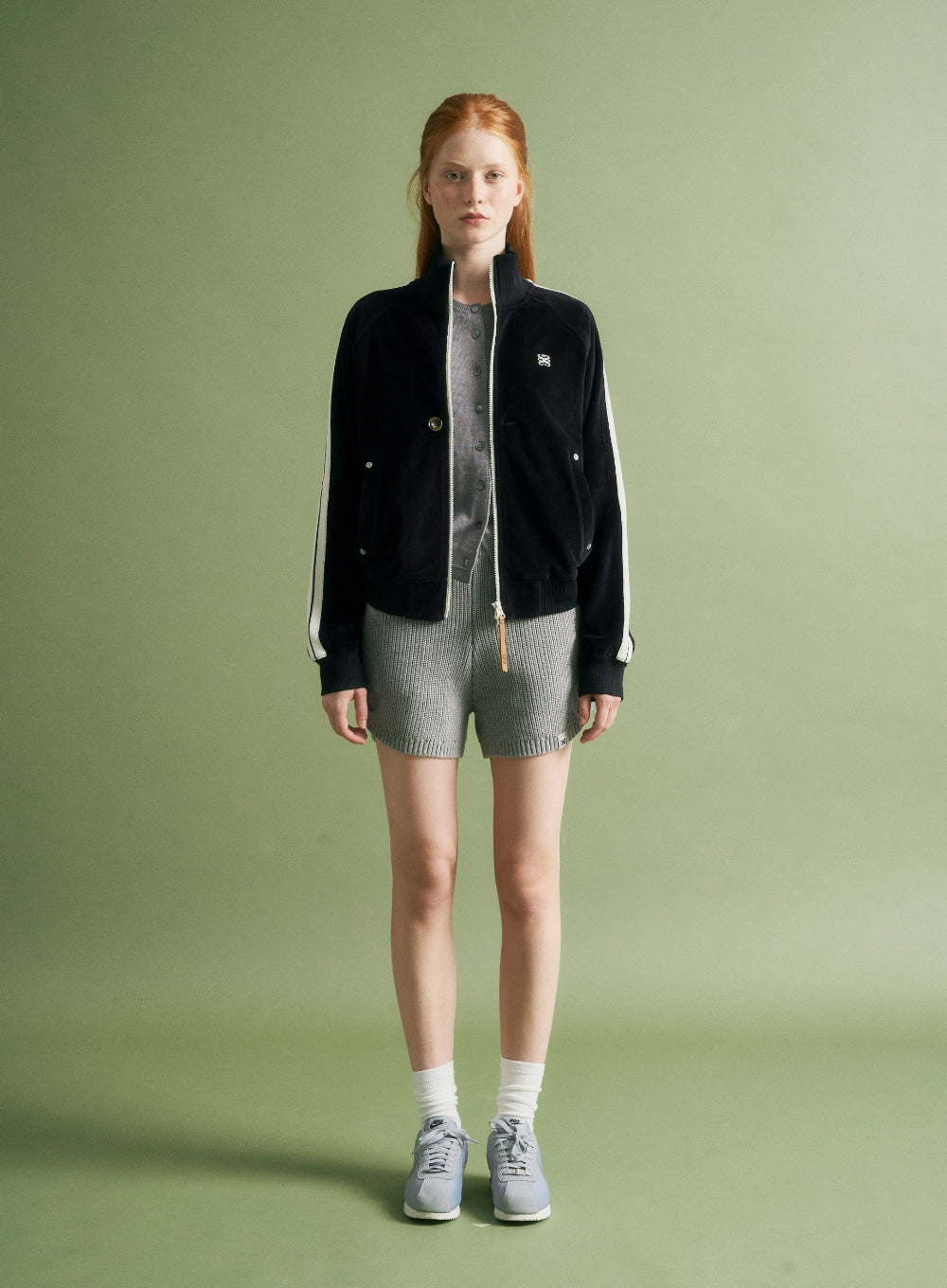 [satur] (W) Lawton Velour Track Zip-up Jacket - Black