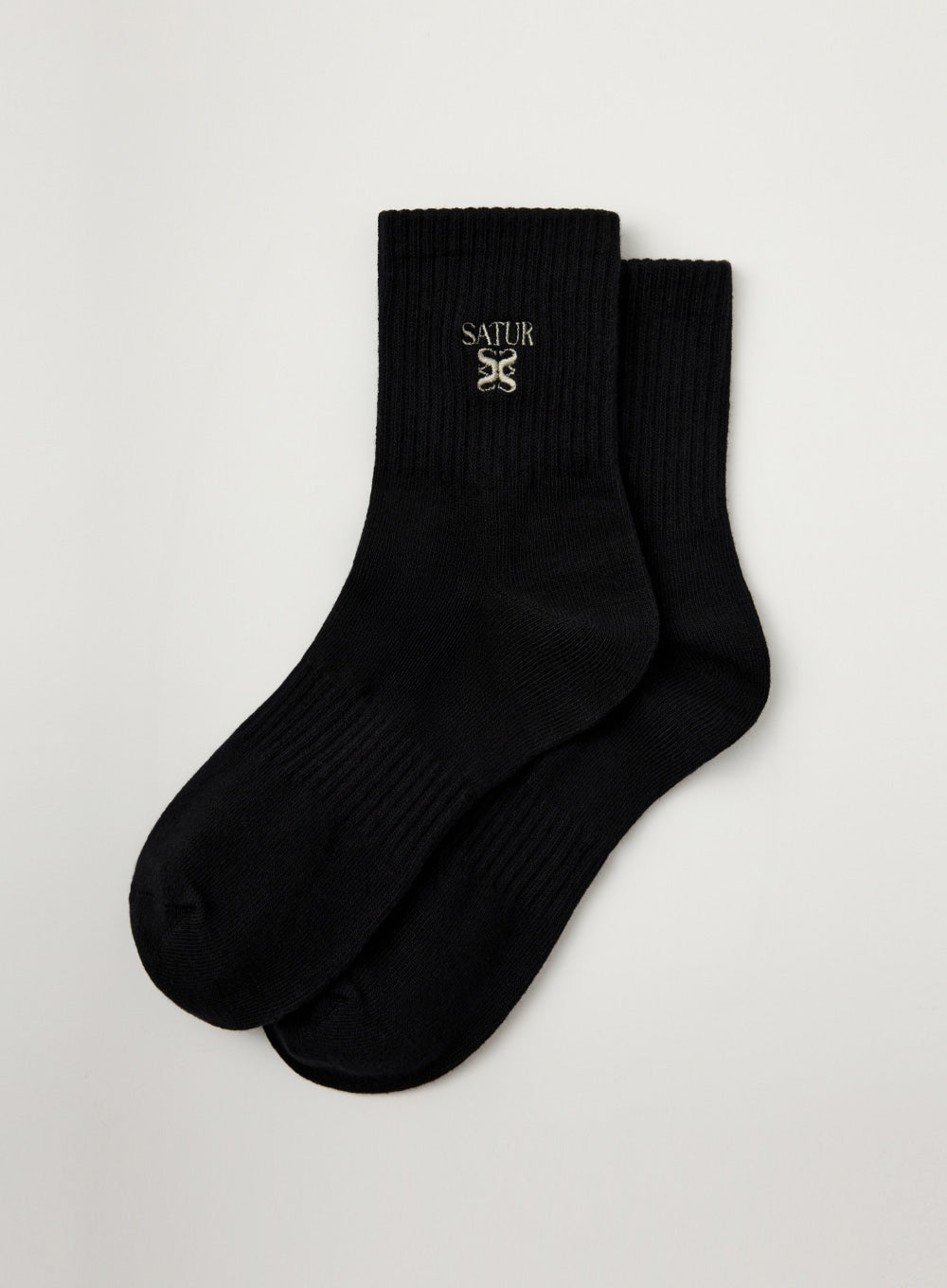 [satur] Cotton Crew Socks - Black