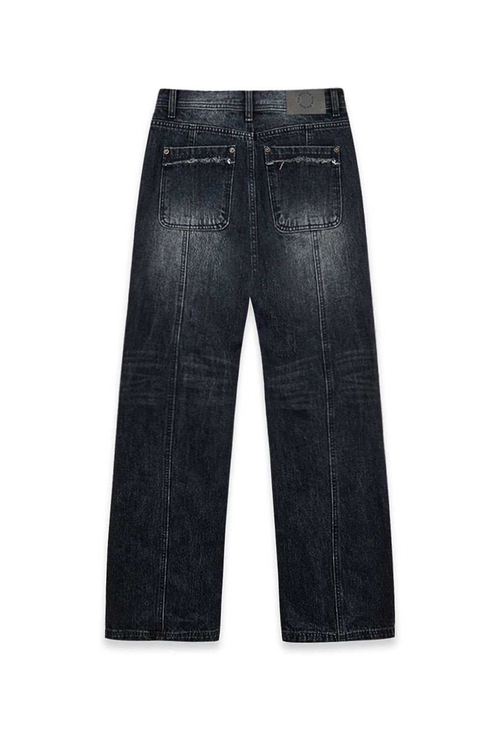 [matinkim] SEMI BOOTS CUT WASHED DENIM PANTS IN NAVY