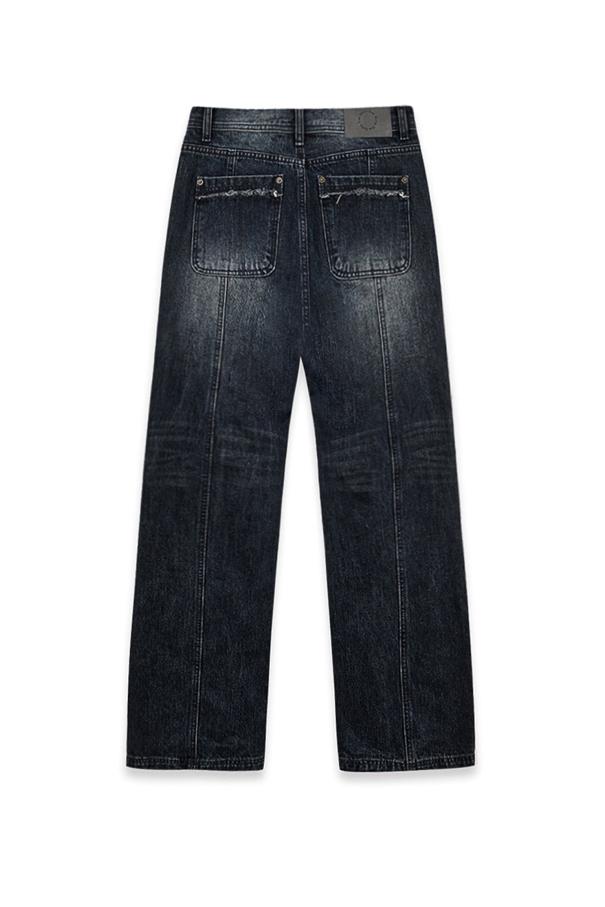 [matinkim] SEMI BOOTS CUT WASHED DENIM PANTS IN NAVY