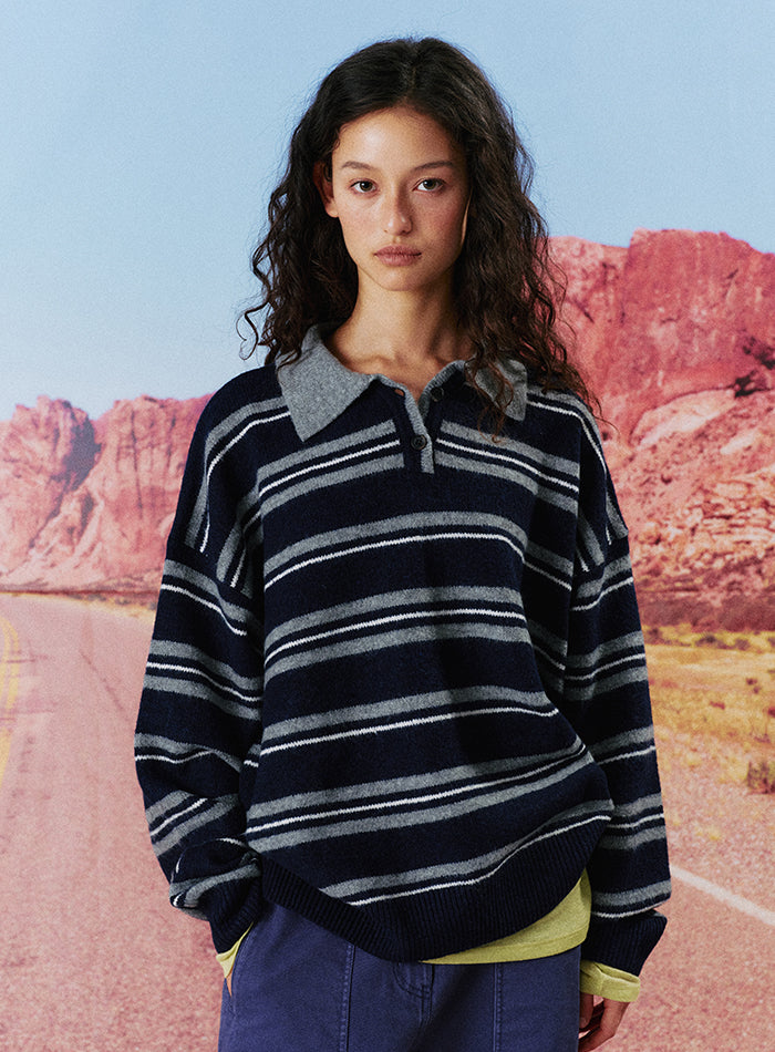 Mango Maniplease Herry Stripe Knit Navy