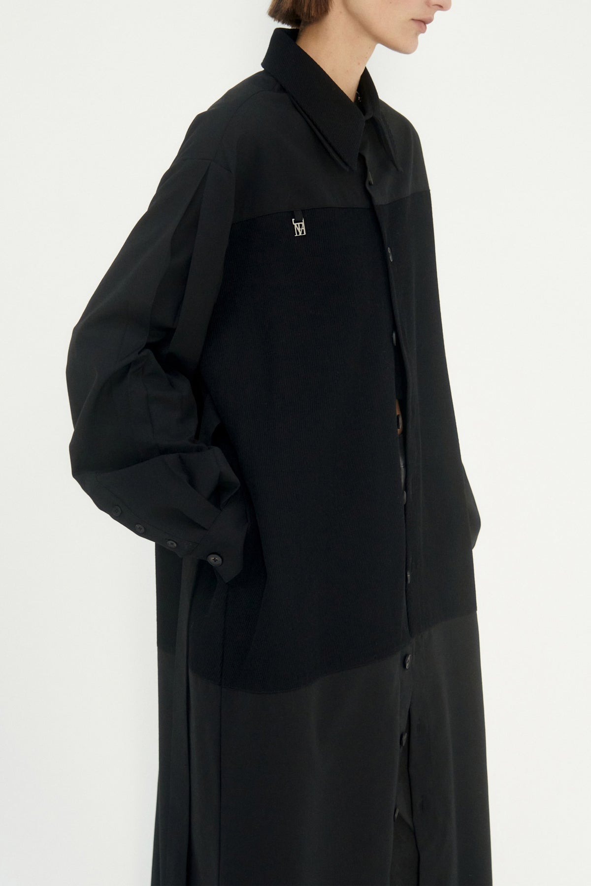 Treemingbird Half-And-Half Collar Shirt One-Piece Black