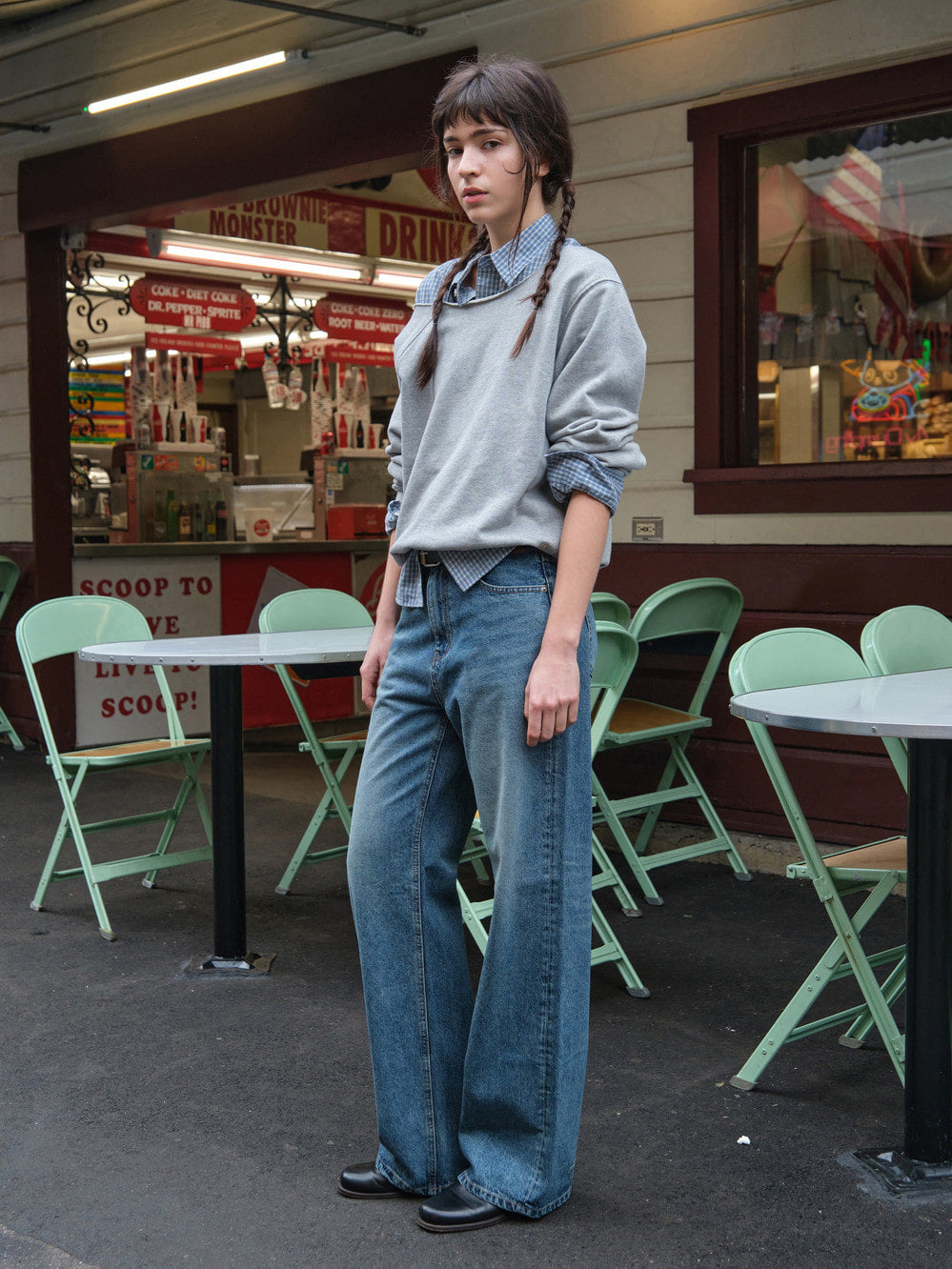 Low Classic Lc Off-Shoulder Sweatshirt Melange Grey