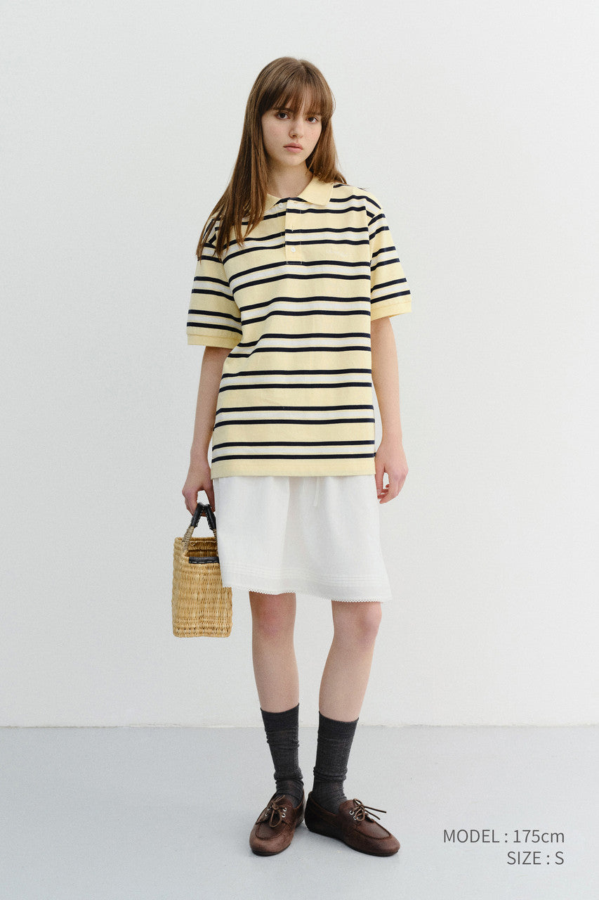 Dunst Unisex Striped Polo Shirt Lemon